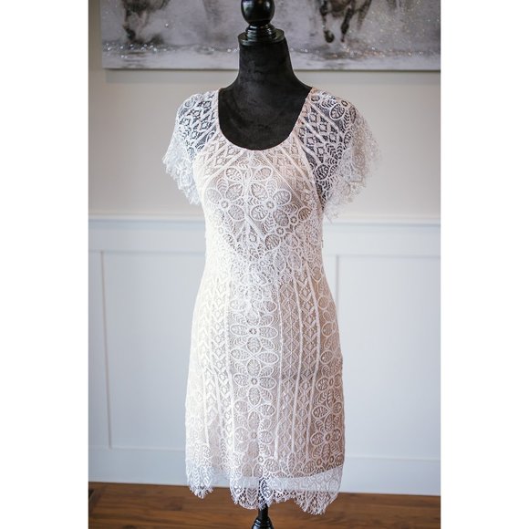 Signature8 Dresses | Signature 8 White Lace Dress With Open Back Nwt | Color: Tan/White | Size: S | Coffeeandcotton's Closet Signature8 Dresses | Signature 8 White Lace Dress With Open Back Nwt | Color: Tan/White | Size: S | Coffeeandcotton's Closet